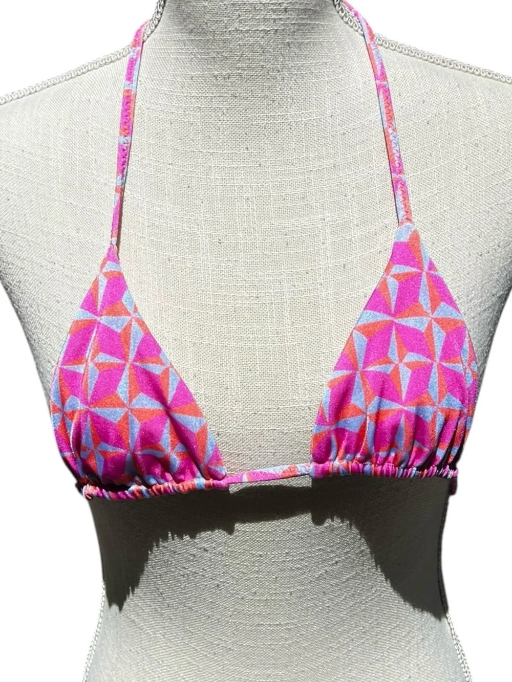 🌻EUC ONEONE Swimwear Pink Geometric Triangle Bikini Top Adjustable Ribbed Small
